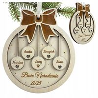 BOMBKA Z IMIENIEM drewniana grawerowana Z ŁAPKĄ PIESKA KOTKA PUPILA PREZENT