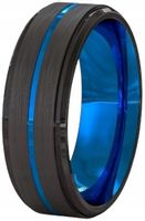 Czarny Pierścień Sygnet Z niebieską linią STAL