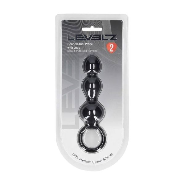 Beaded Silicone Anal Probe With Loop - Black zdjęcie 1