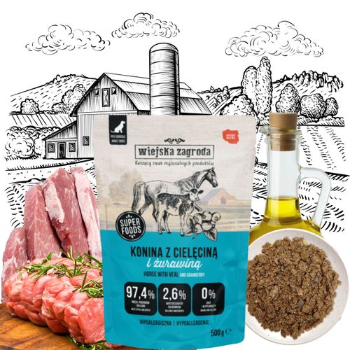 mokra karma dla psa wiejska zagroda konina z cielęciną 500 g hipoalergiczna na Arena.pl