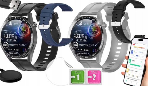 SMARTWATCH ZEGAREK POLSKIE MENU ROZMOWY SPORT SMART WATCH MĘSKI 2 PASKI na Arena.pl