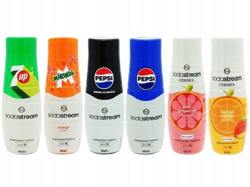 6x SYROP KONCENTRAT SODASTREAM 6 SMAKÓW DO SATURATORA 9l NAPOJU z 440ml na Arena.pl