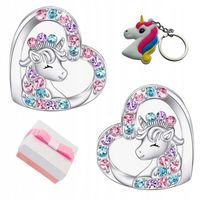 SREBRNE KOLCZYKI JEDNOROŻCE DLA DZIEWCZYNKI SZTYFTY WKRĘTKI + BRELOK