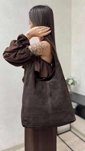 Laura Biaggi torebka shopper skóra naturalna zamszowa brązowy na ramię na Arena.pl