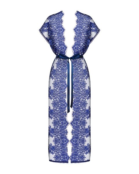 Prześwitujący Niebieski Szlafrok - Obsessive Flowlace L/XL zdjęcie 3