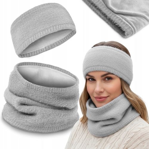 DWUSTRONNY Komplet Damski OPASKA i KOMIN Zestaw Zimowy z Polarem POPIELATY na Arena.pl