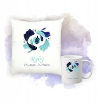 Zestaw Poduszka i Kubek z Nadrukiem Personalizowanym ZNAKIEM ZODIAKU RYBY