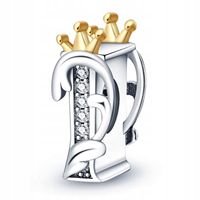 Zawieszka SREBRO 925 Charms Koralik Korona Litera I