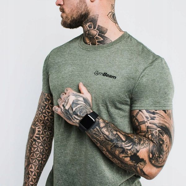 KOSZULKA SPORTOWA MĘSKA FITNESS T-SHIRT WYSOKA JAKOŚĆ ZIELONA - zdjęcie 4