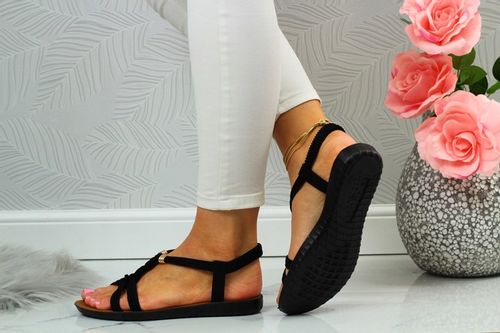 SANDAŁY DAMSKIE CZARNE Z GUMKAMI ELEGANCKIE NISKIE na Arena.pl