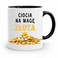 Kubek Czarny Prezent Dla Cioci Na Wagę Złota Z Nadrukiem Ze Zdjęciem