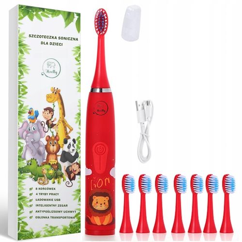 SZCZOTECZKA SONICZNA DLA DZIECI ELEKTRYCZNA DO ZĘBÓW LEW CZERWONA HEELLY na Arena.pl