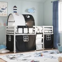 Łóżko piętrowe z zasłonkami, biało-czarne, 80x200 cm, sosnowe