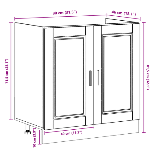 Szafka pod zlew z drzwiami Porto 2 pcs Szary 80 x 46 x 84.5 cm na Arena.pl