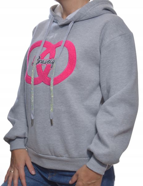 Damska bluza dresowa z kapturem uni szary zdjęcie 2