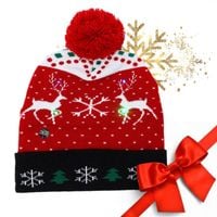 czapka świąteczna świecąca led z pomponem, renifery boże narodzenie cz51