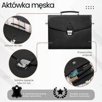 męska aktówka ze skóry naturalnej czarna na dokumenty teczka na ramie