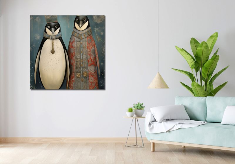 Obraz 100x100cm Królewskie Pingwiny zdjęcie 2