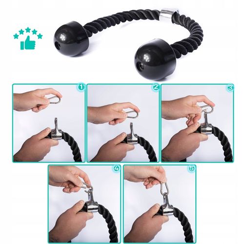 SZNUR UCHWYT DO WYCIĄGU LINA NA TRICEPS MASYWNA I SOLIDNA Z KARABIŃCZYKIEM na Arena.pl