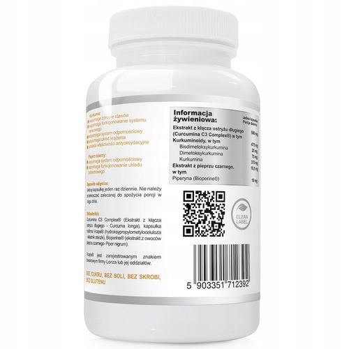 KURKUMINA + PIPERYNA CURCUMIN C3 turmeric 2x60kaps na Arena.pl