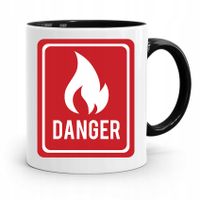 Kubek Czarny Prezent Dla Strażaka Danger Ogień! Z Nadrukiem Ze Zdjęciem