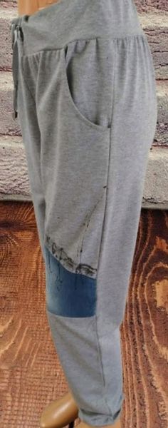 SPODNiE z jeansem i łańcuszkami ,kieszenie SHOP ART szare bawełna r.L zdjęcie 4