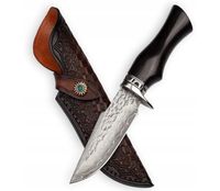Nóż myśliwski Damast Takoma N-954B w skórzanej, ozdobnej pochwie