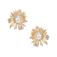 OZDOBNE złote kolczyki z perełkami perłowe słońca promyki koła eleganckie