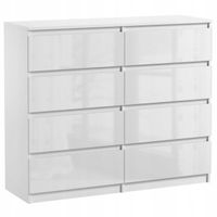 Komoda 8 Szuflad Do Salonu Sypialni Duża Pojemna Pari 8 Biały Połysk