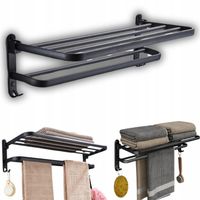 WIESZAK ŚCIENNY NA RĘCZNIK PÓŁKA ŁAZIENKOWA WISZĄCA SKŁADANY LOFT HACZYKI