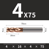 Frez TiSiN 4 ostrza Z-4 do stali nierdzewnej do 55HRC Rozmiar: Ø4x16x4Dx75L