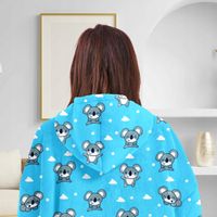 Bluza koc oversize z kapturem błękitna zwierzęca