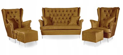 Zestaw wypoczynkowy mebli uszak Gaja sofa fotele pufy Family Meble komplet na Arena.pl