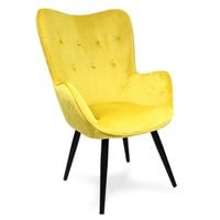 Fotel uszak skandynawski welur retro do salonu na metalowych nogach żółty F908Y