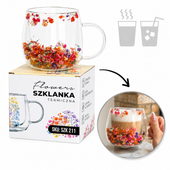 szklanka termiczna z kwiatami w środku, gipsówka kolorowa 300 ml