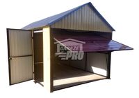 Garaż blaszany 3x6 Brama  Brąz + Żółty  Dach dwuspadowy GP78