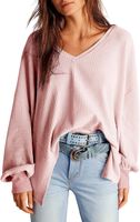 Damska Bluzka Tunika Wafelkowa Oversize V-Neck Różowa Dzianina Luźny Krój S