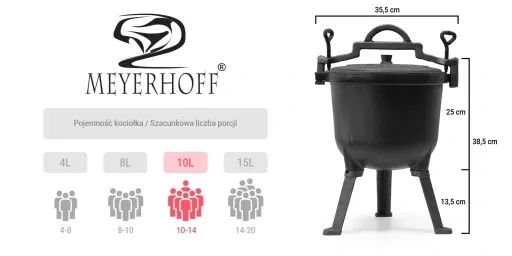 KOCIOŁEK ŻELIWNY MEYERHOFF 10L + GRATIS ŁYŻKA zdjęcie 11