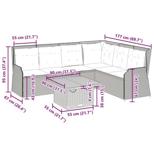 5-cz. zestaw wypoczynkowy do ogrodu, poduszki, szary, rattan PE na Arena.pl