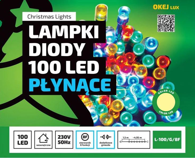 Lampki choinkowe LED100/8F ciepła 6m wewnętrzne 8 funkcji OKEJ LUX zdjęcie 1