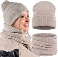 Czapka damska z kominem Komlpet ciepły zimowy polski produkt Zestaw BEŻ