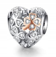 Zawieszka SREBRO 925 Charms Koralik Serce i Koniczynka