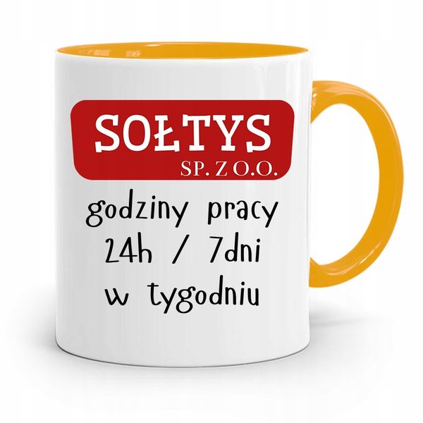 Dla Sołtysa Kubek Żółty Godziny Pracy Prezent Z Nadrukiem Ze Zdjęciem zdjęcie 1
