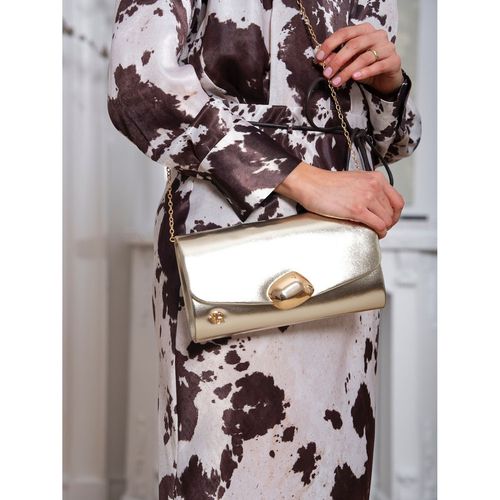 wizytowa kopertówka damska ze skóry ekologicznej w jasno złotym kolorze na Arena.pl