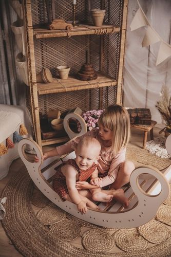 Drewniany Bujak Montessori dziecka +Poduszka Szara +Ścianka +Zjeżdżalnia CE na Arena.pl