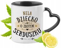 Kubek Czarny Z Uszkiem W Kształcie Serca Dla Neli Idealny Na Prezent