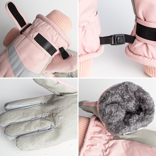 Rękawiczki Narciarskie Zimowe Na Snowboard Nart Jasno-Różowe na Arena.pl