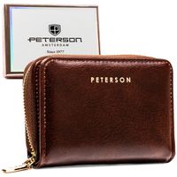 Mały portfel damski czarny elegancki portmonetka na suwak gładka PETERSON