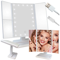 Lusterko do makijażu podświetlane LED powiększające obrotowe zamykane + USB