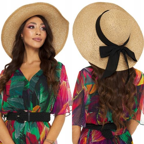 KAPELUSZ SŁOMIANY EKO SŁOMA szerokie rondo kokarda na Arena.pl